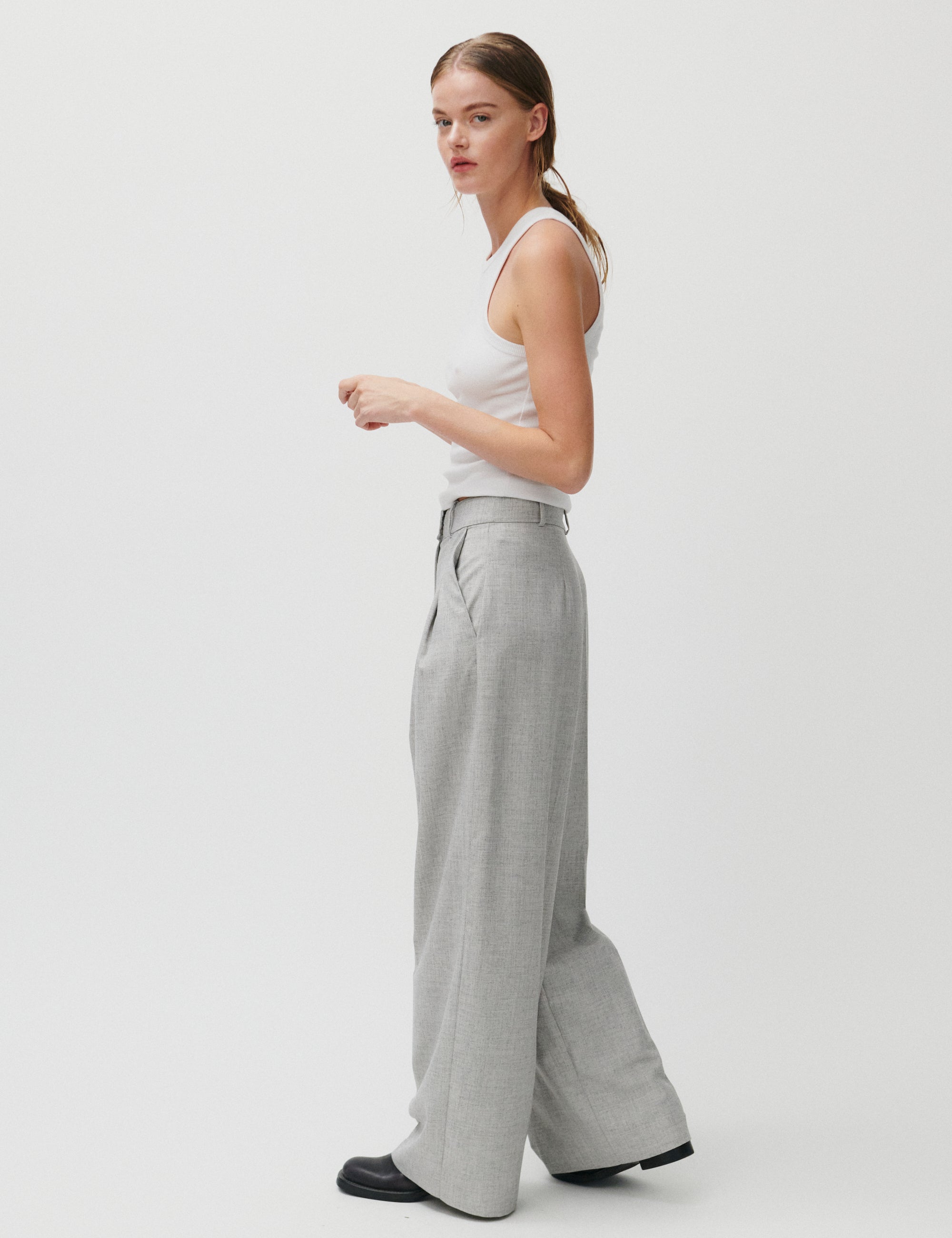 2NDDAY 2ND Mylos - Grey Suiting Pants 154101 High-rise