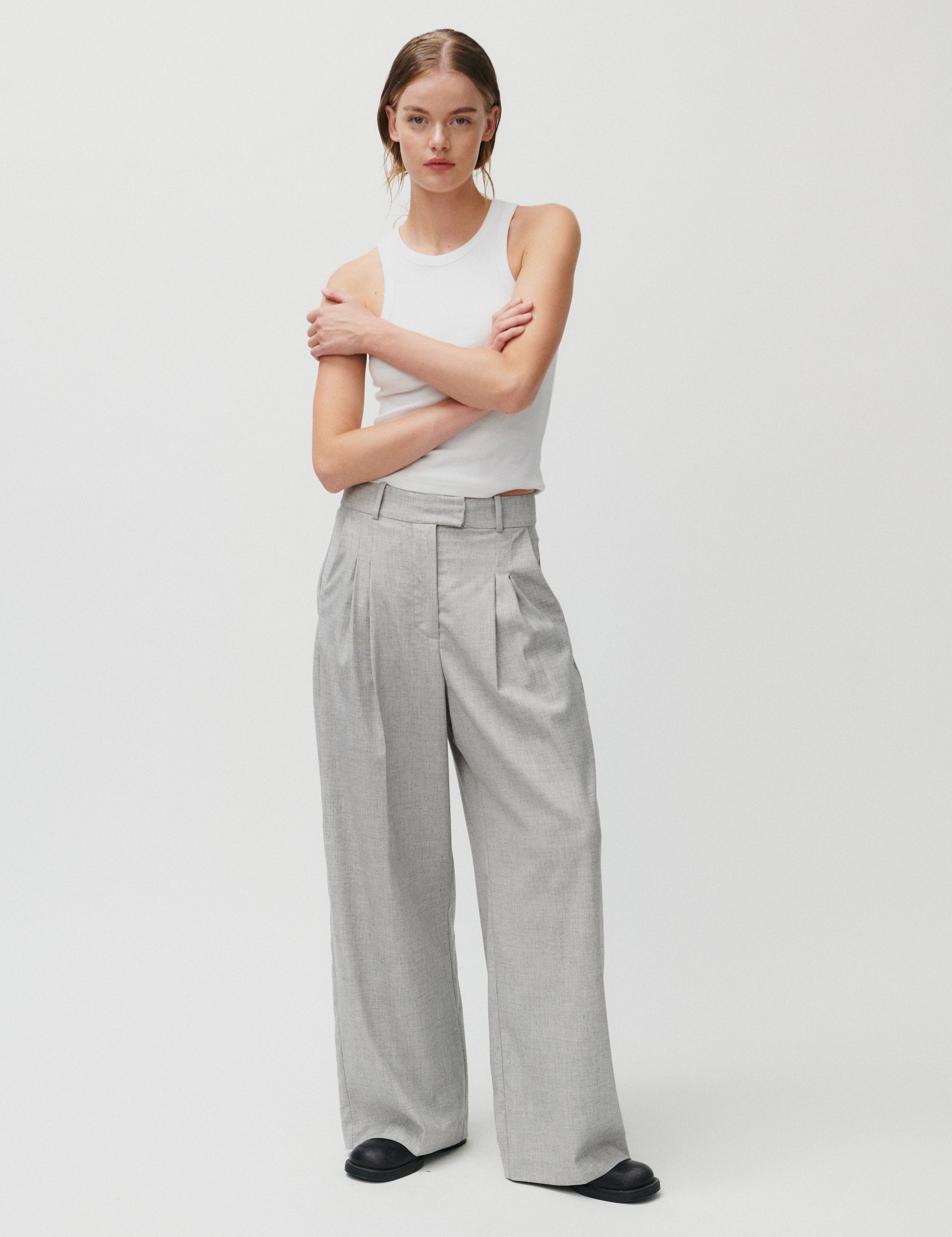 2NDDAY 2ND Mylos - Grey Suiting Pants 154101 High-rise