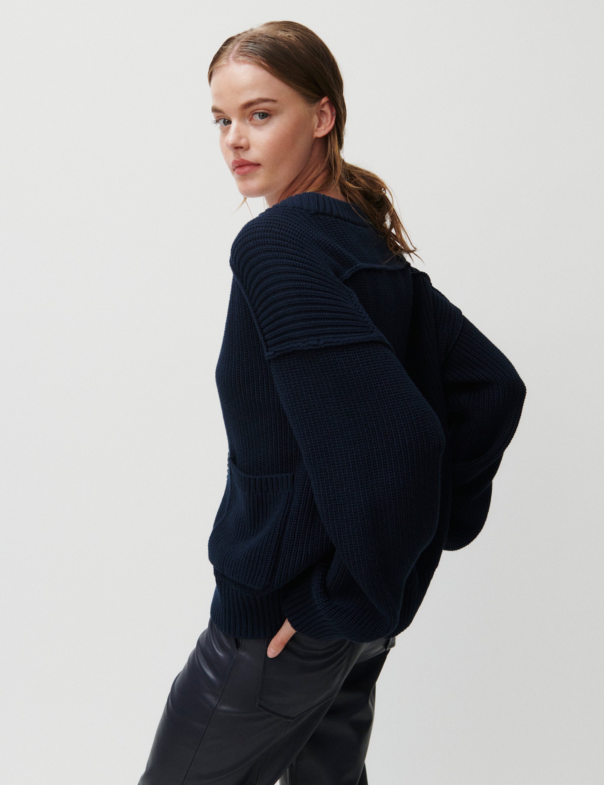 2NDDAY 2ND Salyn - Defined Cotton Ribs Cardigan 193923 Navy Blazer