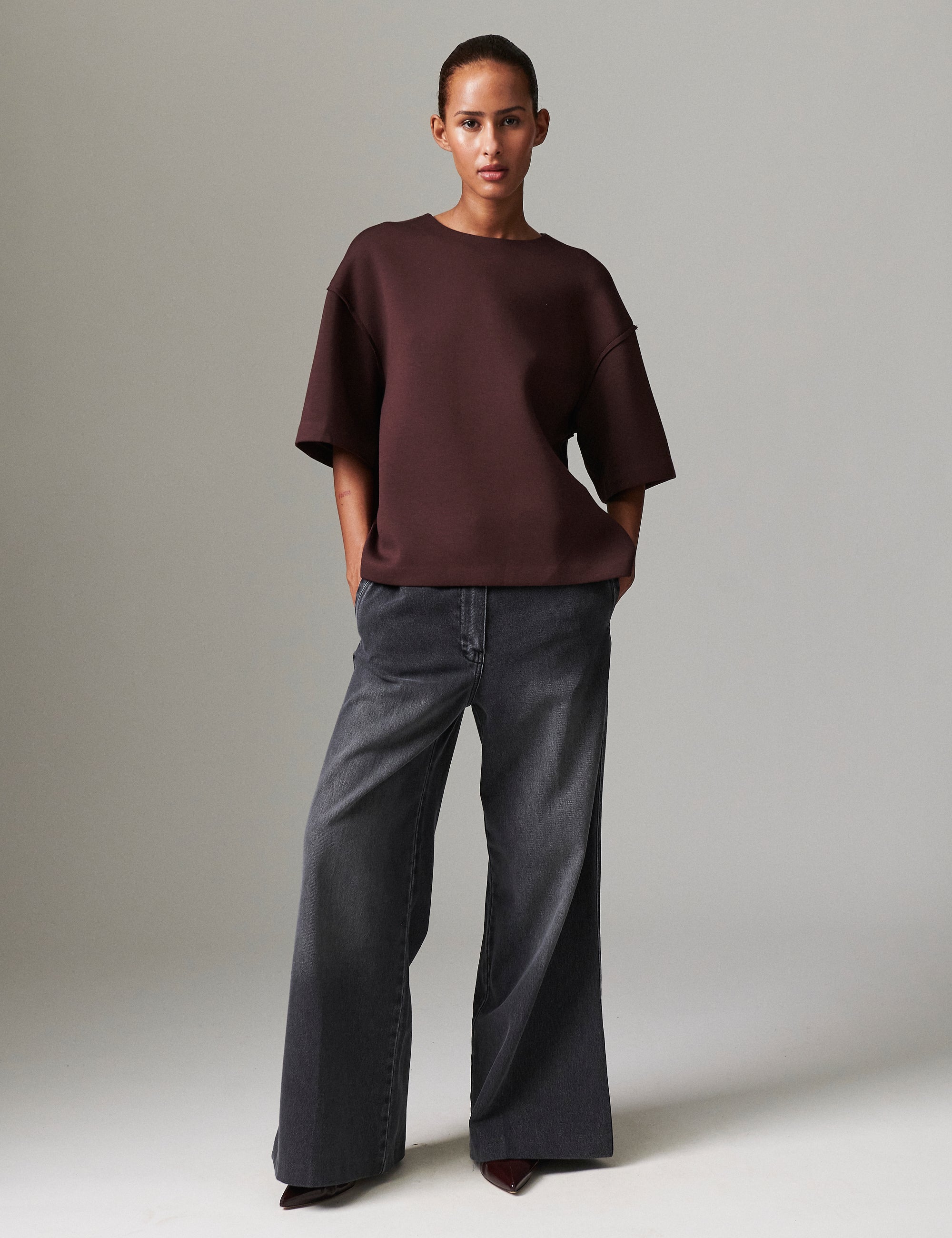 DAY Birger ét Mikkelsen Amalie - Scuba Tops & T-Shirts 191110 CHOCOLATE PLUM