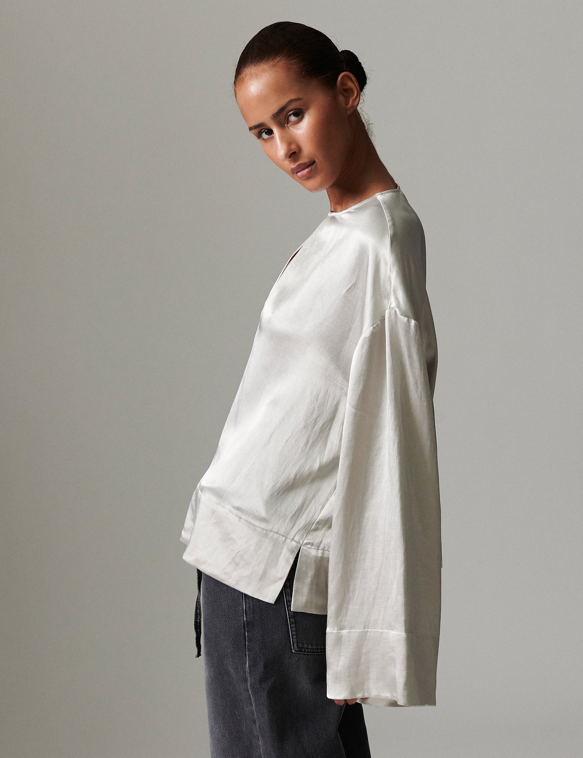 DAY Birger ét Mikkelsen Davies - High shine blend Shirts & Blouses 144102 GLACIER GREY