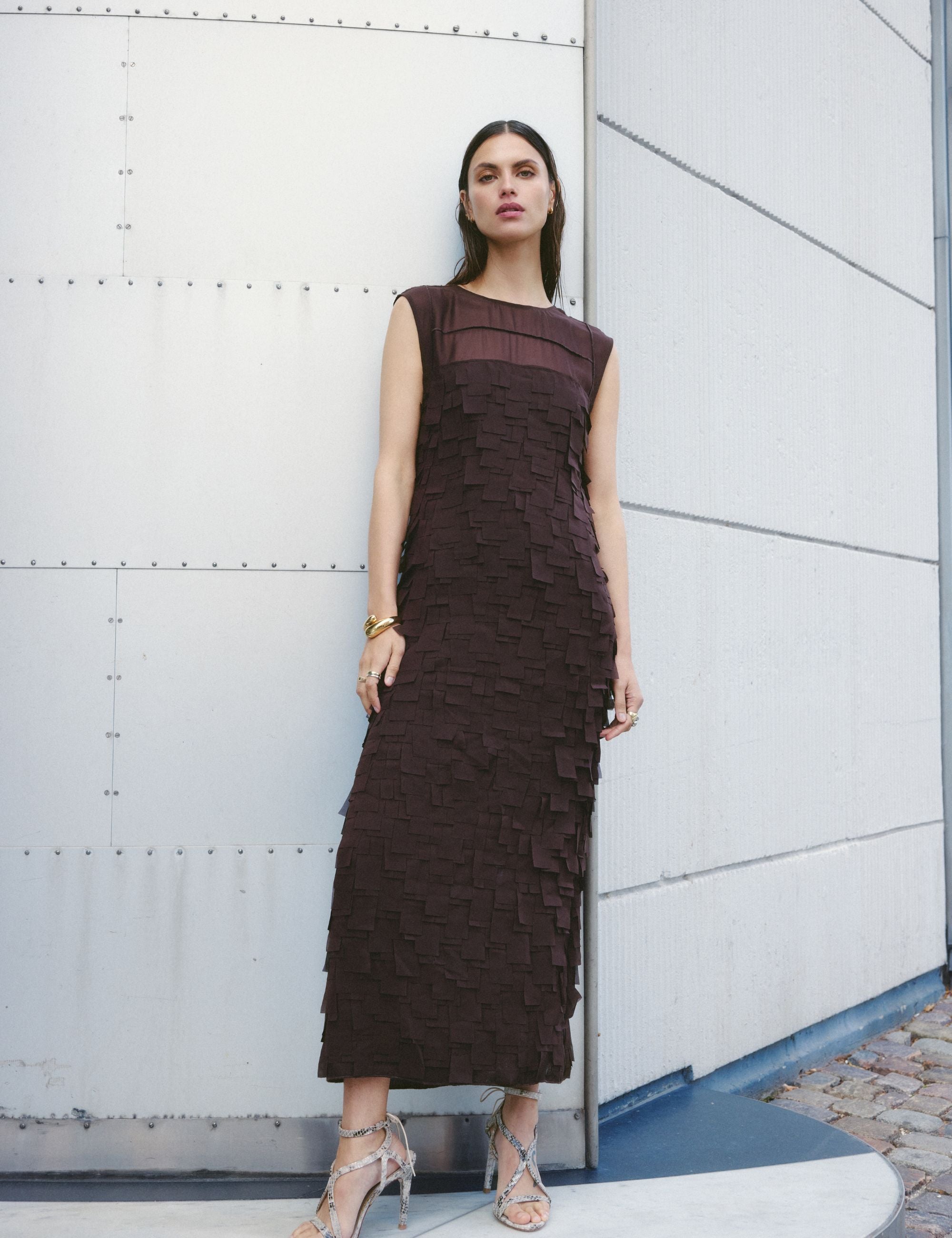 DAY Birger ét Mikkelsen Fig - Chiffon Fringe Dress 10037 Coffee Bean