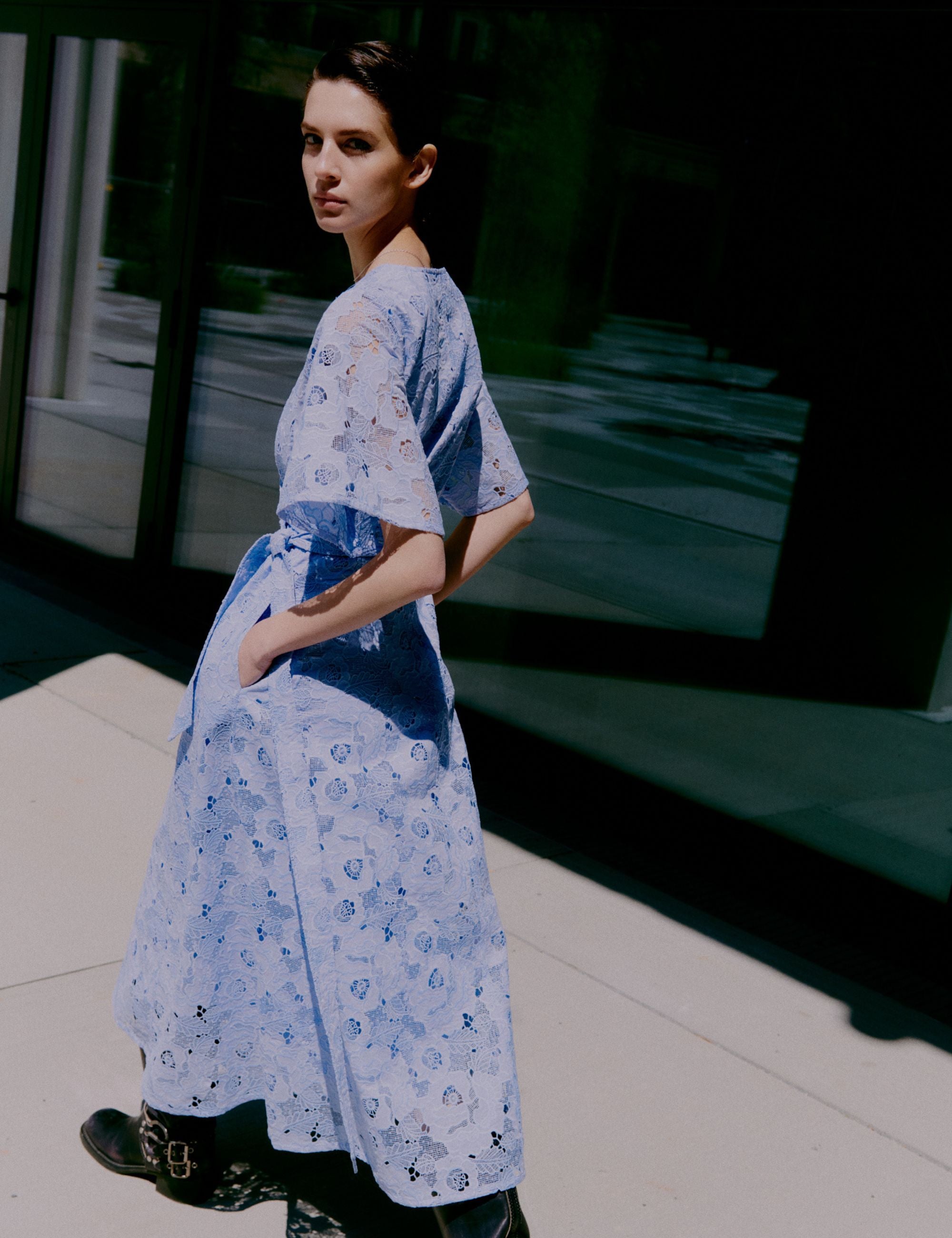 2NDDAY 2ND Hunter - Broderi Anglaise Mix Dress 144115 CASHMERE BLUE