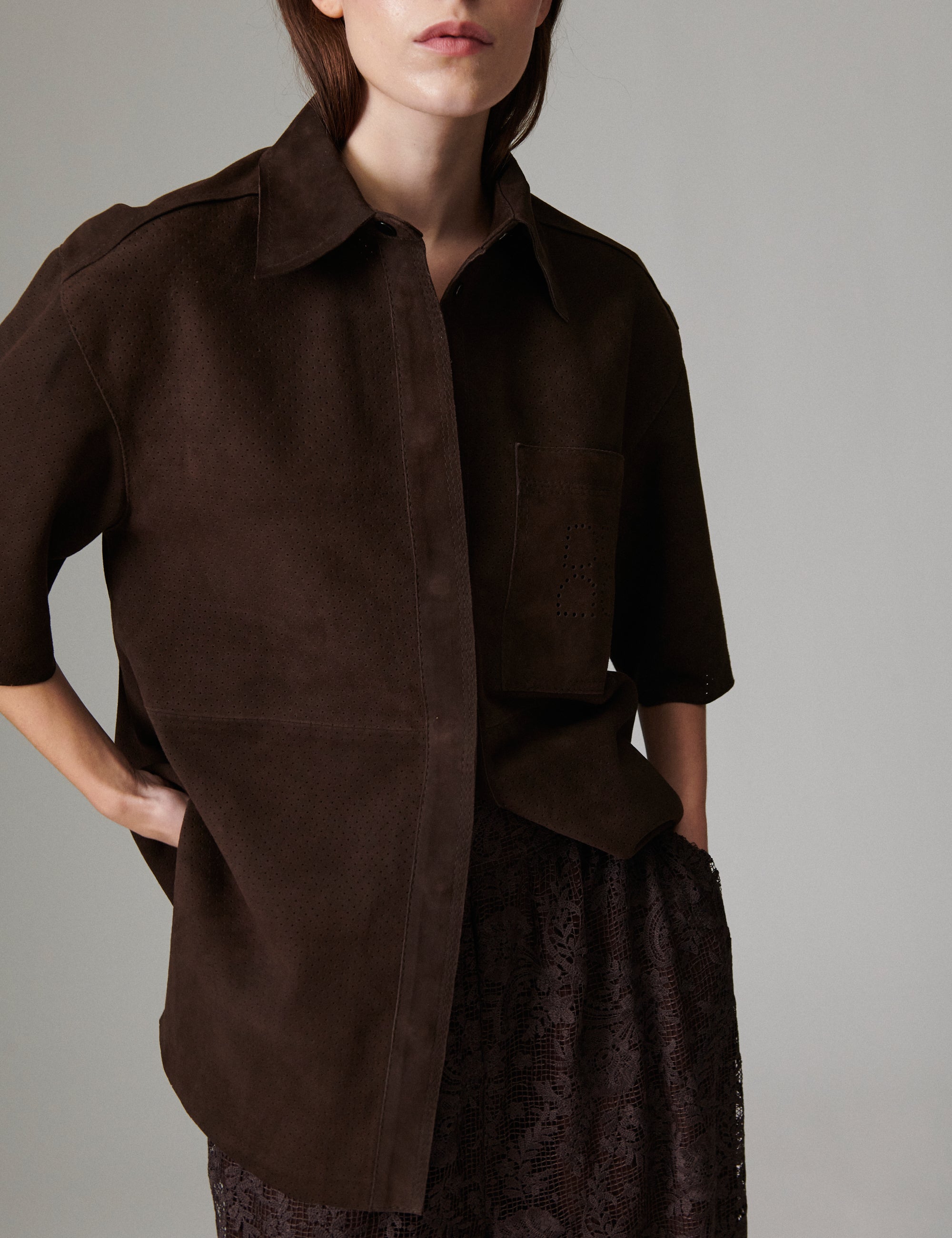 DAY Birger ét Mikkelsen Aladdin - Perforated Light Suede - Shirt Shirt 190915 Coffee Bean