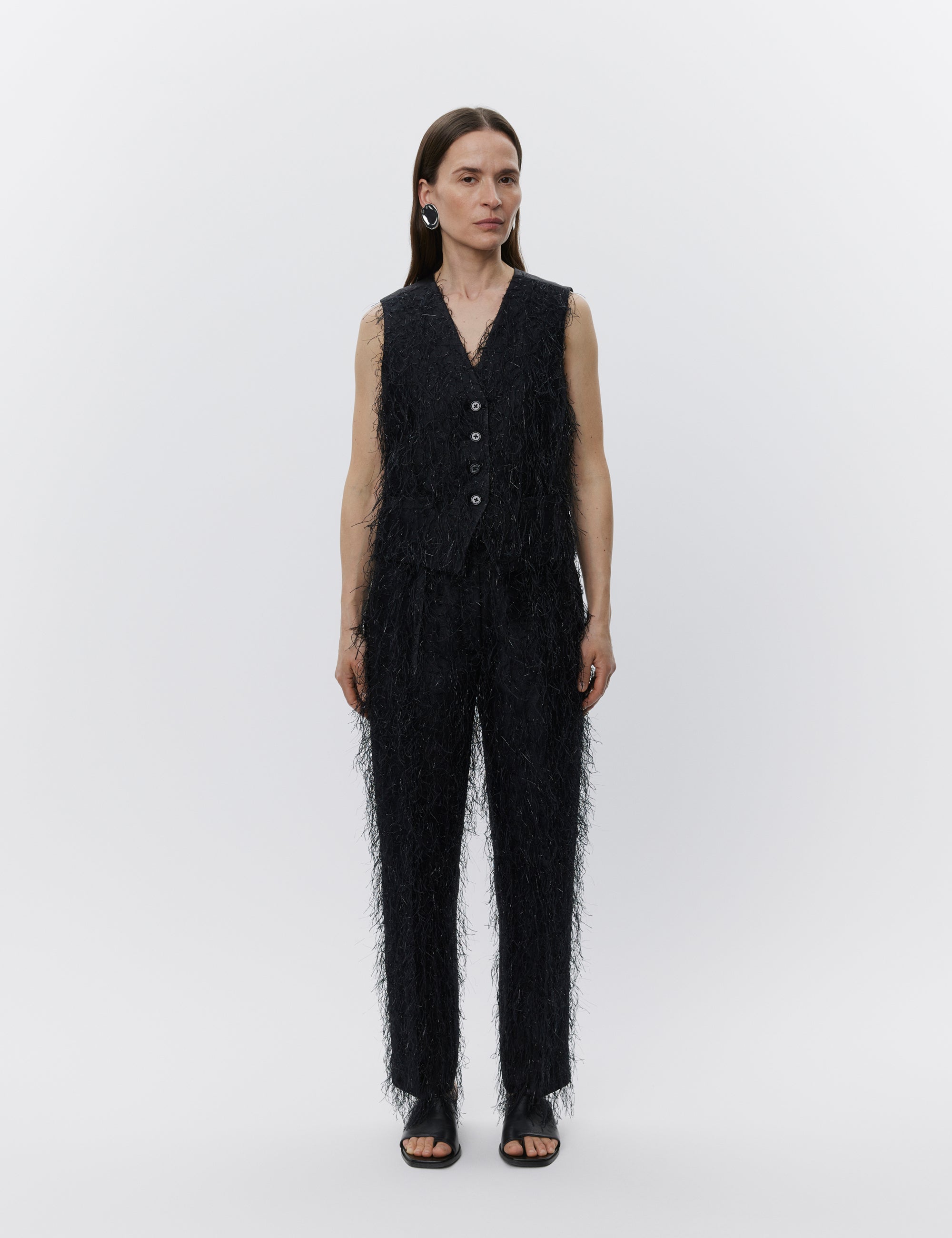 DAY Birger ét Mikkelsen Christa - Frayed jacquard RD Waistcoat 190303 BLACK