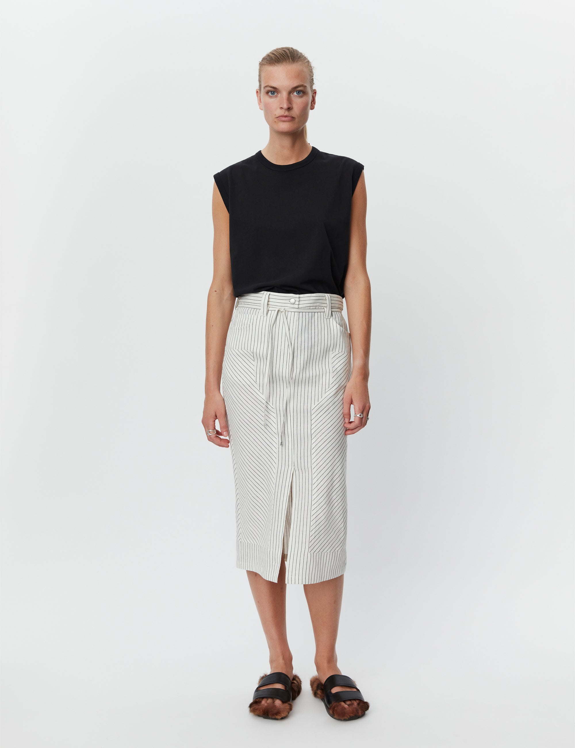 DAY Birger ét Mikkelsen Freda - Cozy Linen Stripe Skirt 190303 BLACK