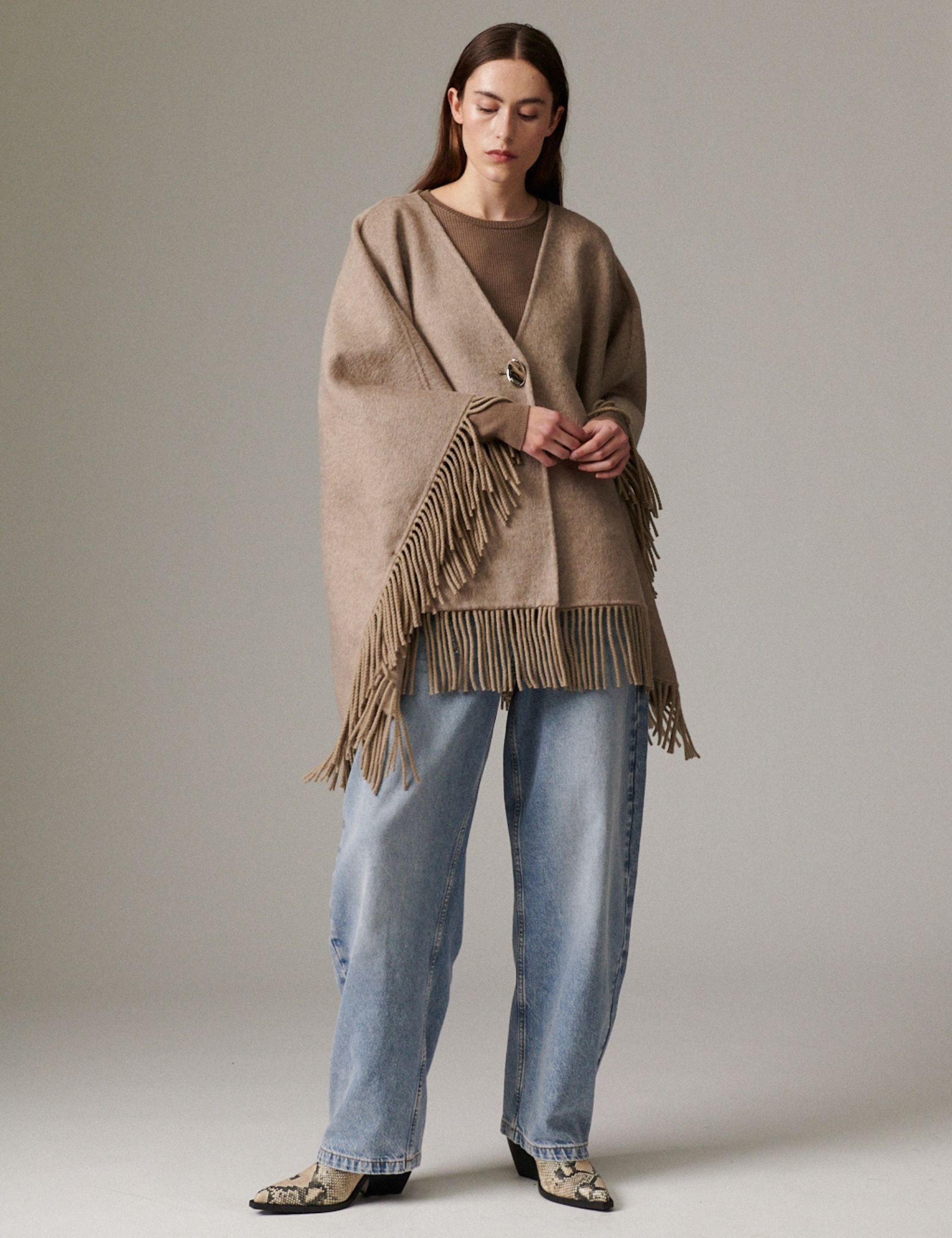 DAY Birger ét Mikkelsen Sybil Fringes - Double Faced Wool - Cape Cape 500001 Beige Melnage